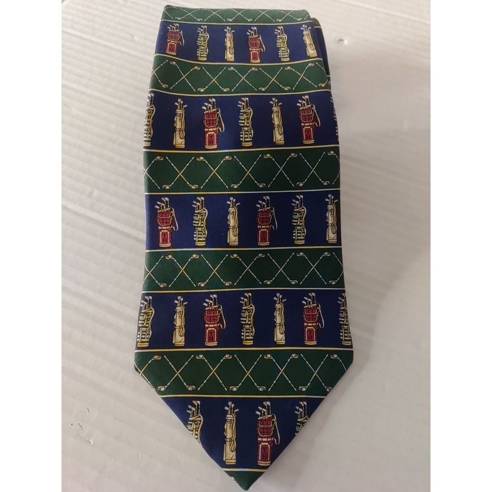 Tommy Hilfiger Italian silk navy blue and green golf bag Putter 58" Tie